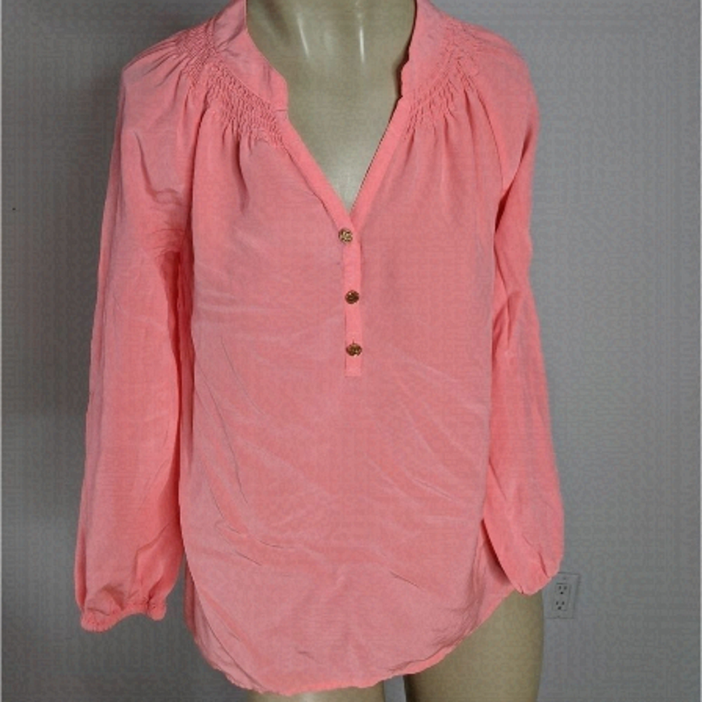 𝅺LILY Pulitzer silk coral long sleeve blouse